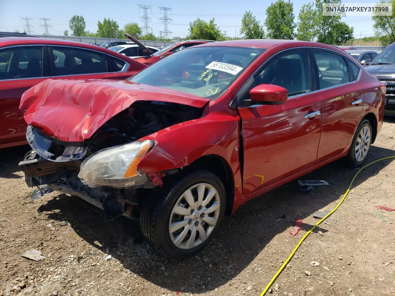 2014 Nissan Sentra S VIN: 3N1AB7APXEY317898 Lot: 56703594