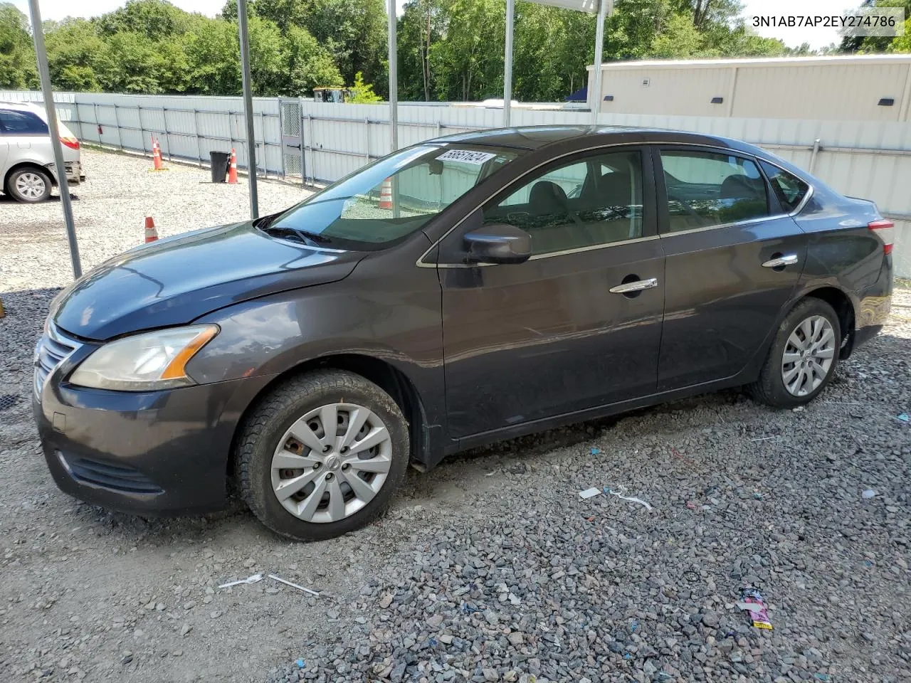 2014 Nissan Sentra S VIN: 3N1AB7AP2EY274786 Lot: 58651624