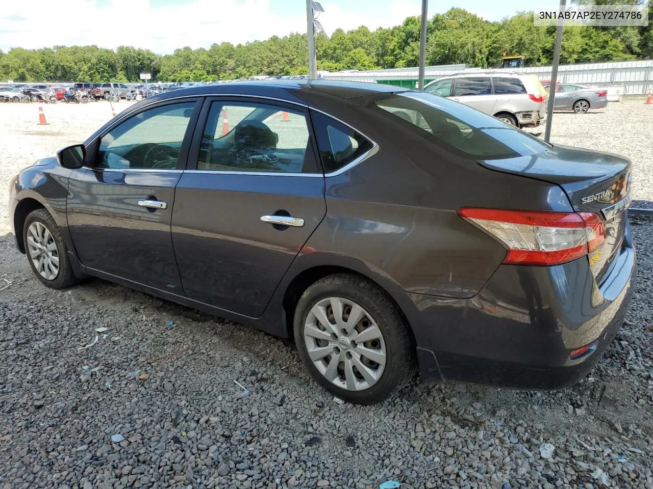 2014 Nissan Sentra S VIN: 3N1AB7AP2EY274786 Lot: 58651624