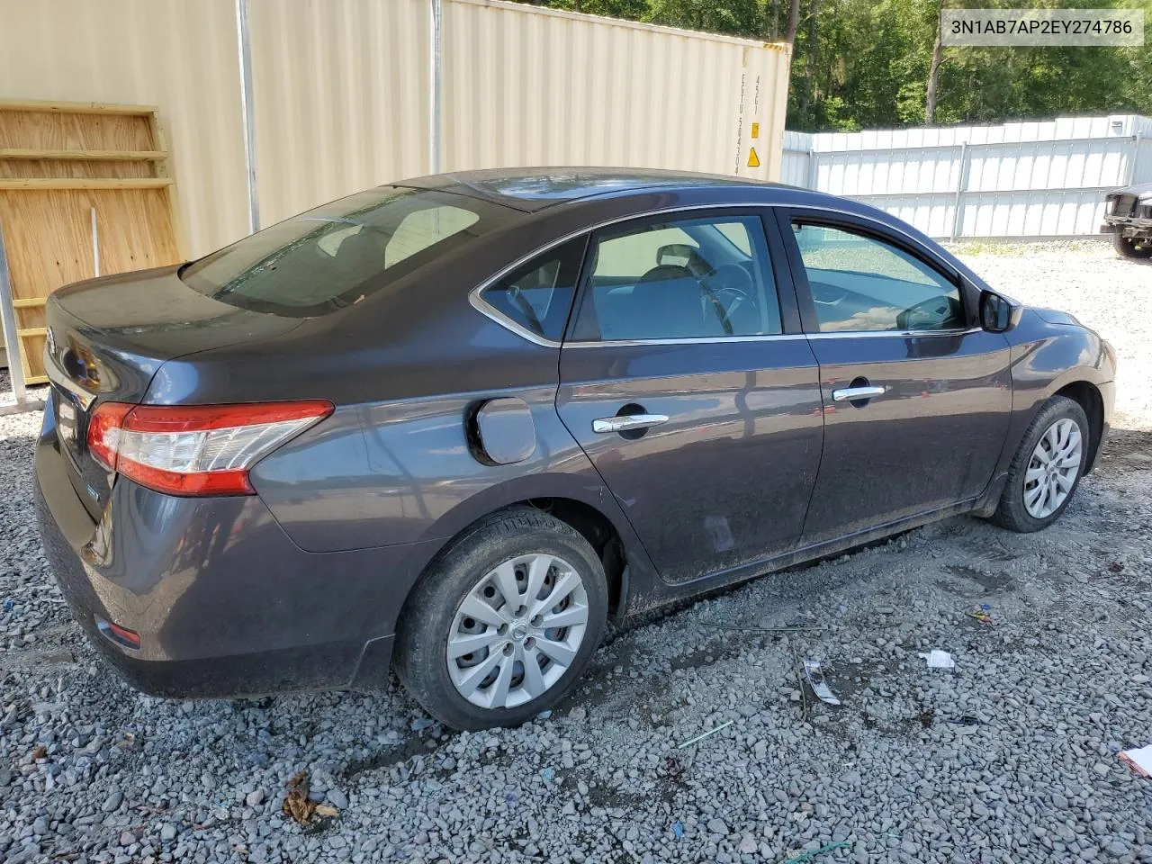 2014 Nissan Sentra S VIN: 3N1AB7AP2EY274786 Lot: 58651624