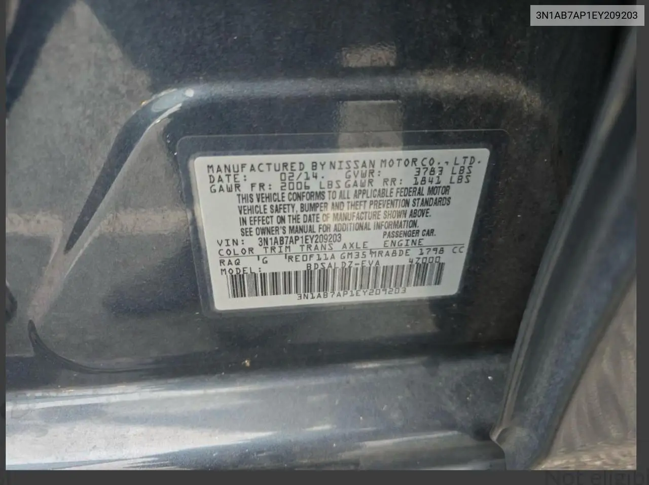 3N1AB7AP1EY209203 2014 Nissan Sentra S