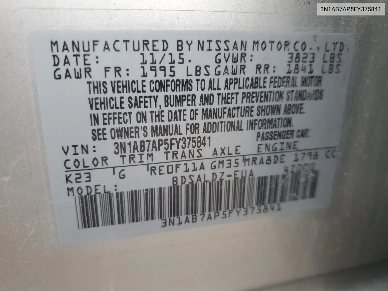 3N1AB7AP5FY375841 2015 Nissan Sentra S