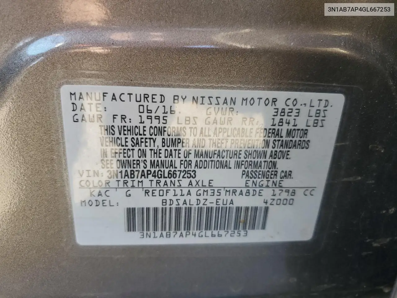 3N1AB7AP4GL667253 2016 Nissan Sentra S