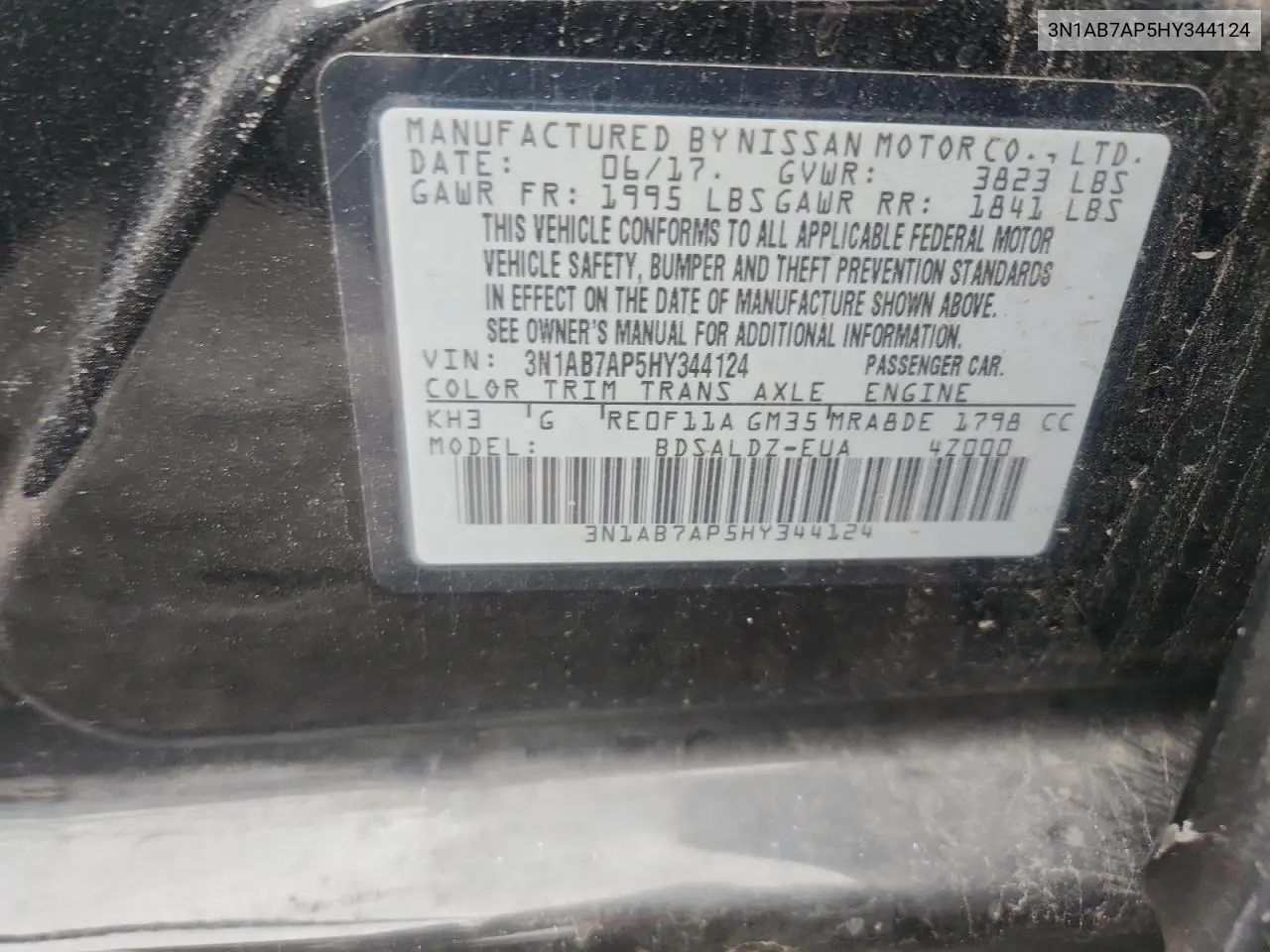 3N1AB7AP5HY344124 2017 Nissan Sentra S