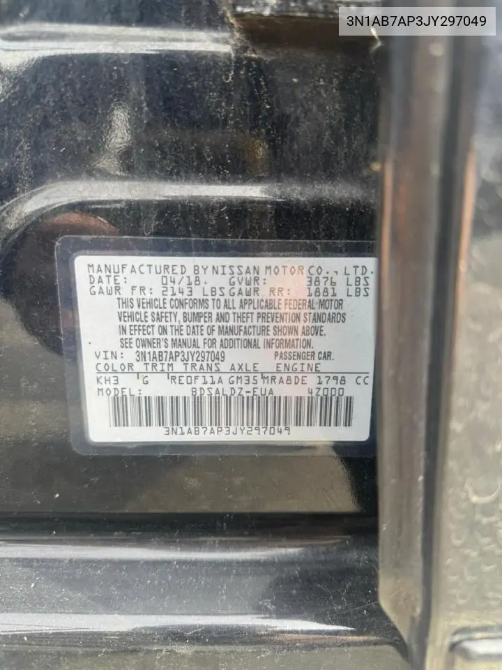 3N1AB7AP3JY297049 2018 Nissan Sentra S