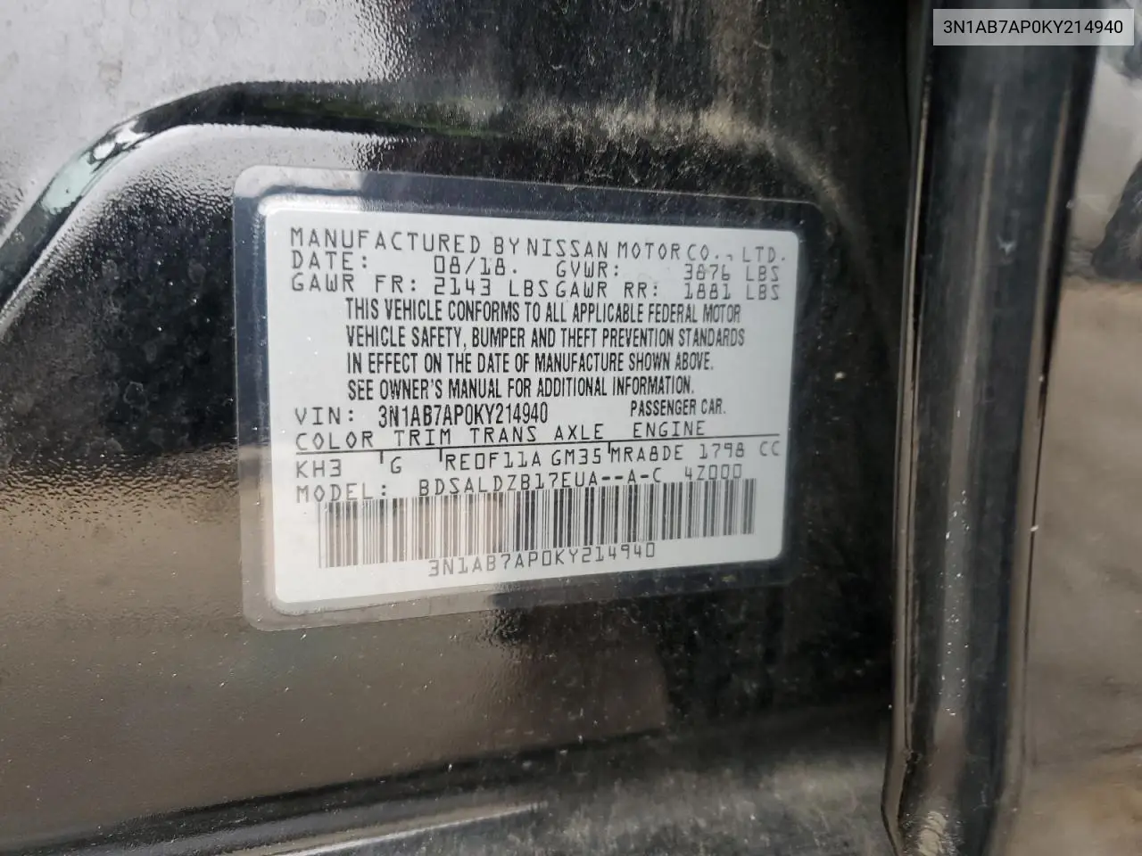 3N1AB7AP0KY214940 2019 Nissan Sentra S