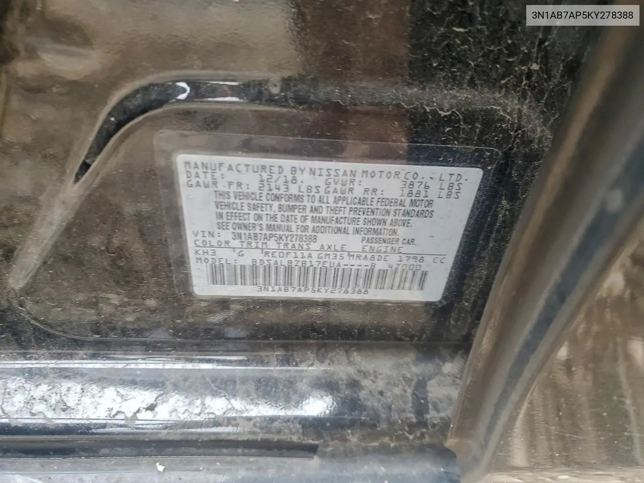 3N1AB7AP5KY278388 2019 Nissan Sentra S
