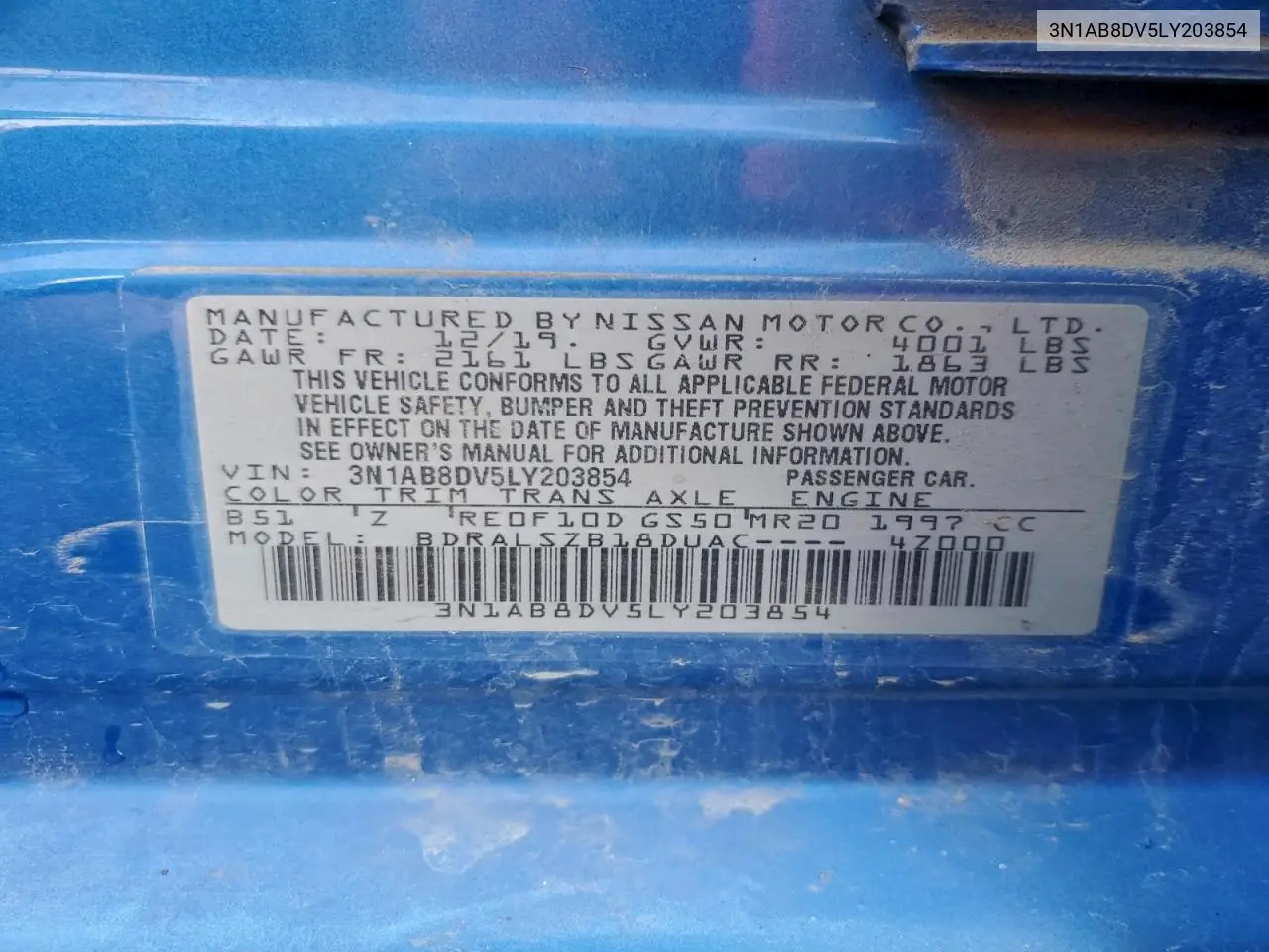 3N1AB8DV5LY203854 2020 Nissan Sentra Sr