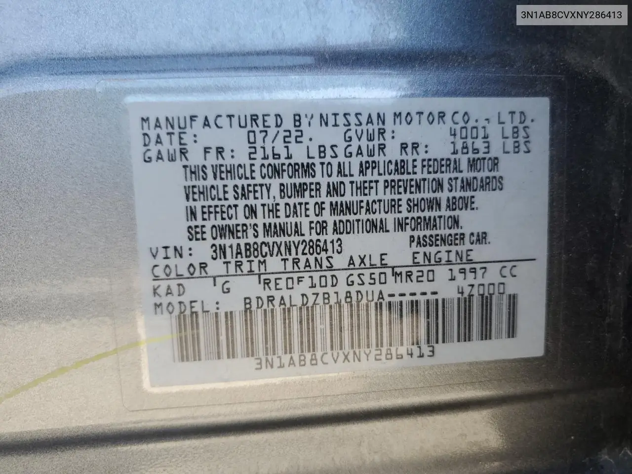 3N1AB8CVXNY286413 2022 Nissan Sentra Sv