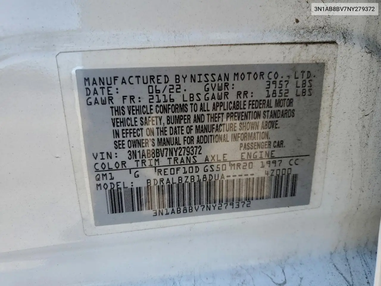 3N1AB8BV7NY279372 2022 Nissan Sentra S
