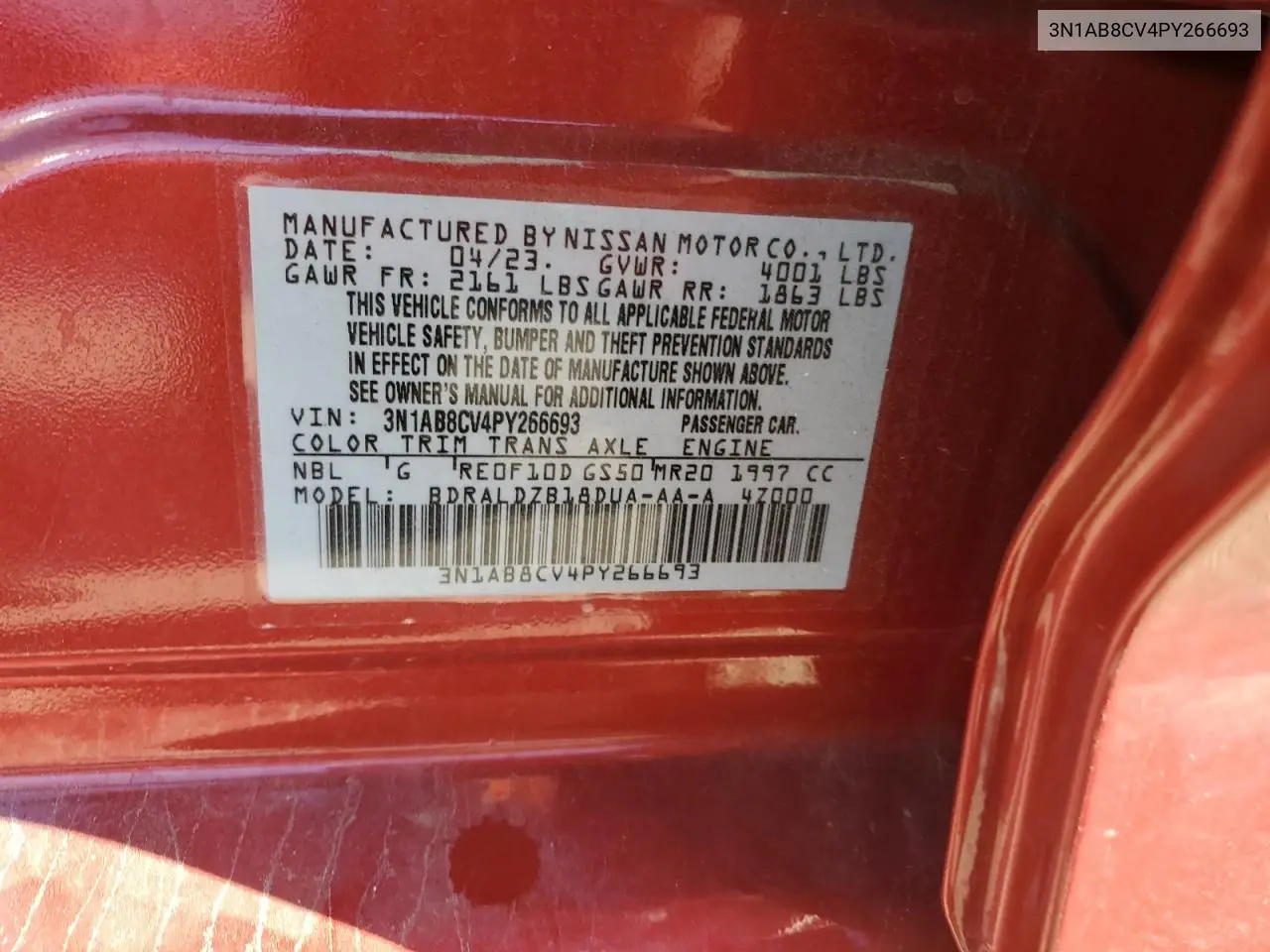 3N1AB8CV4PY266693 2023 Nissan Sentra Sv