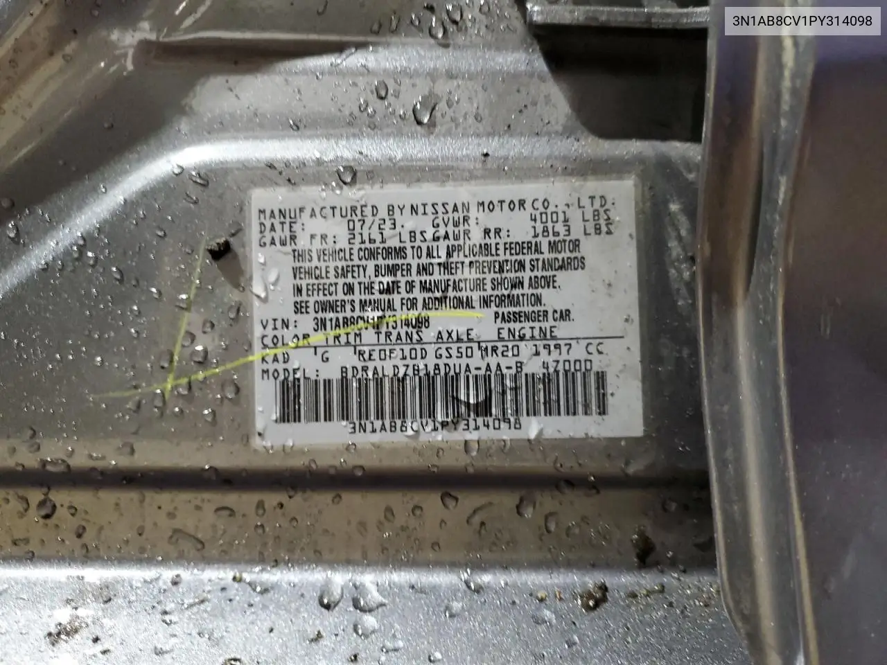 3N1AB8CV1PY314098 2023 Nissan Sentra Sv