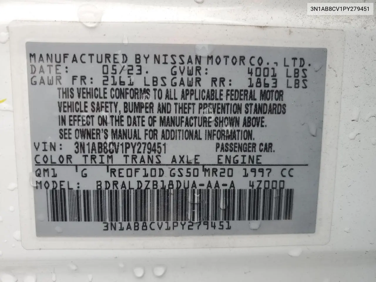 3N1AB8CV1PY279451 2023 Nissan Sentra Sv