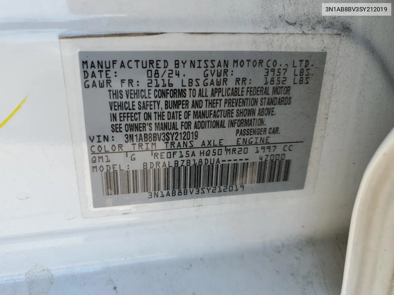 3N1AB8BV3SY212019 2025 Nissan Sentra S