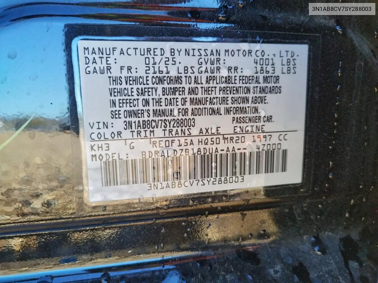 3N1AB8CV7SY288003 2025 Nissan Sentra Sv