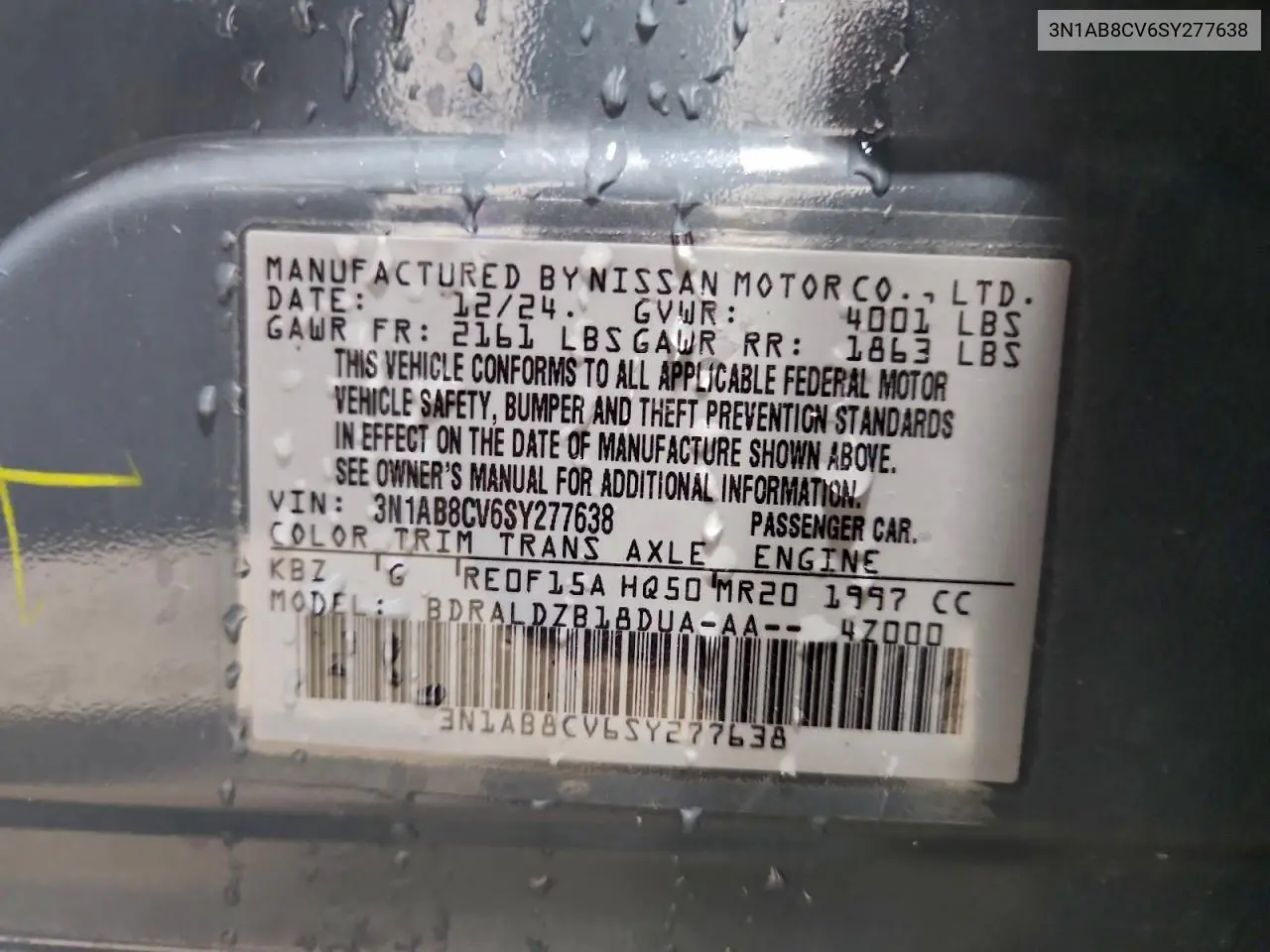 3N1AB8CV6SY277638 2025 Nissan Sentra Sv