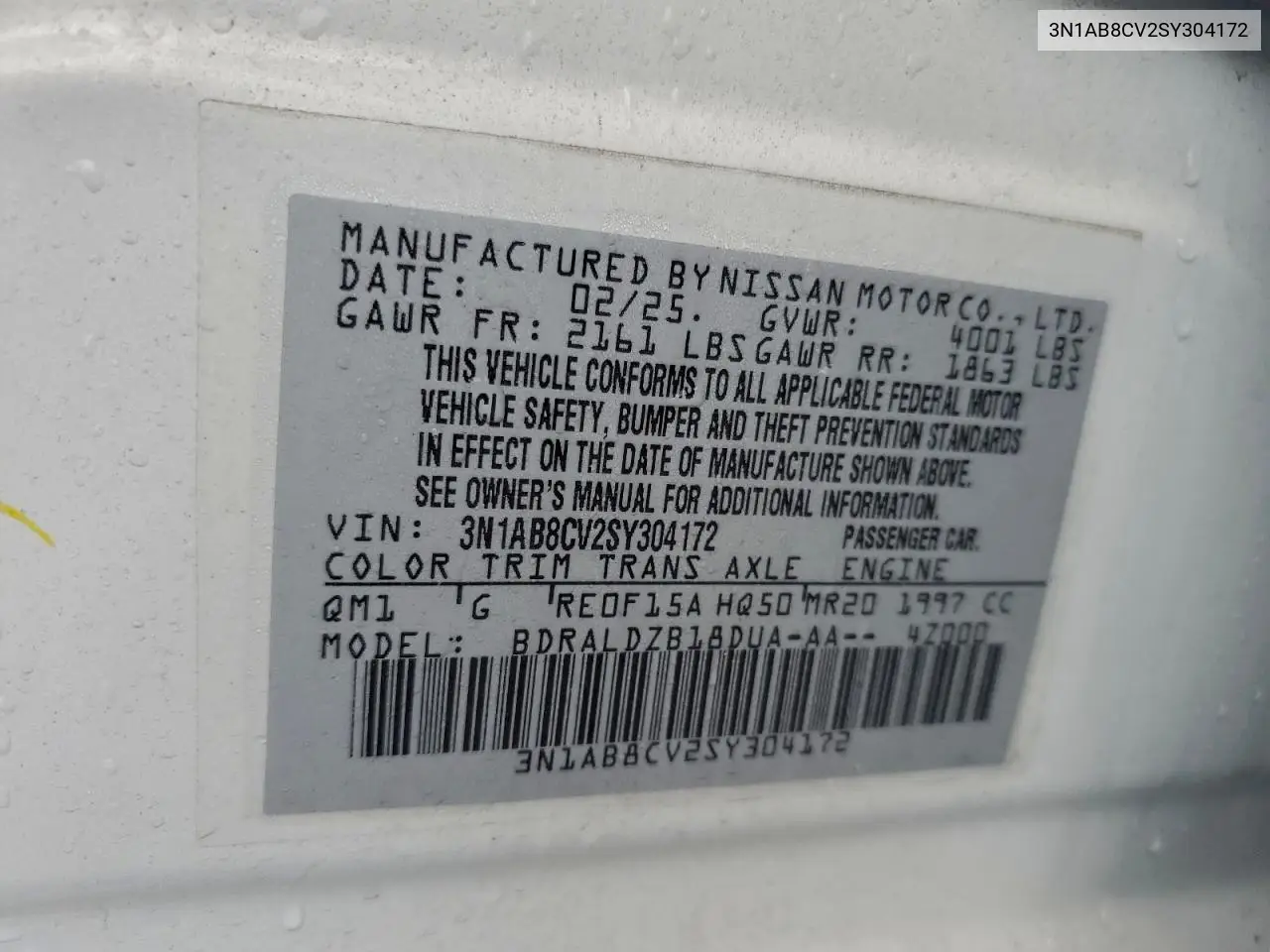3N1AB8CV2SY304172 2025 Nissan Sentra Sv