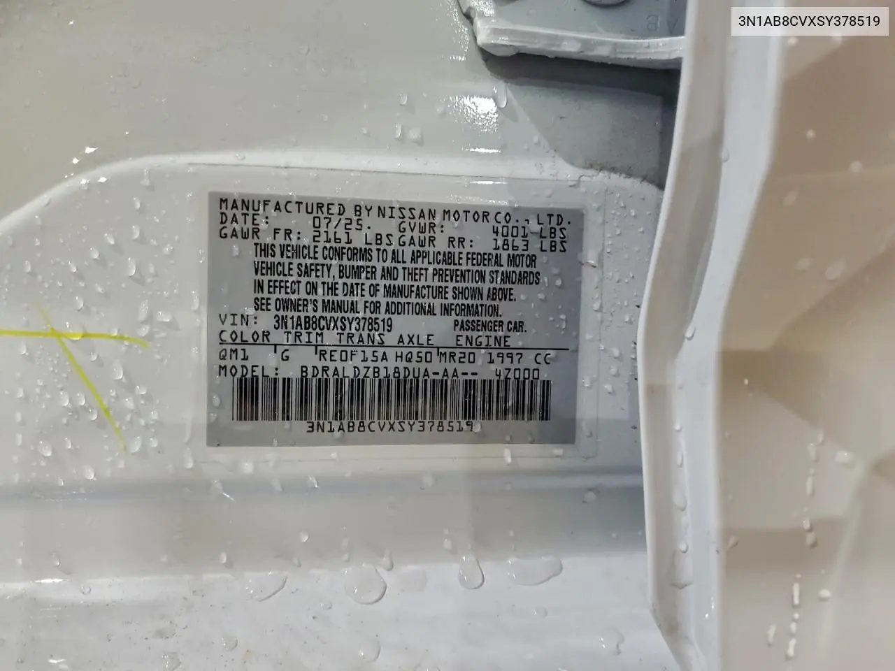 3N1AB8CVXSY378519 2025 Nissan Sentra Sv
