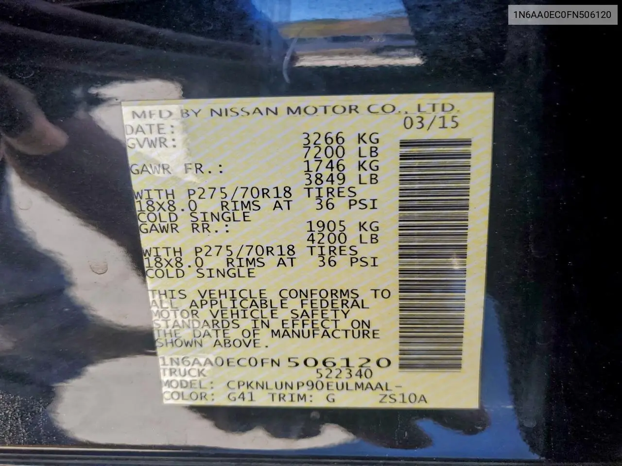 1N6AA0EC0FN506120 2015 Nissan Titan S