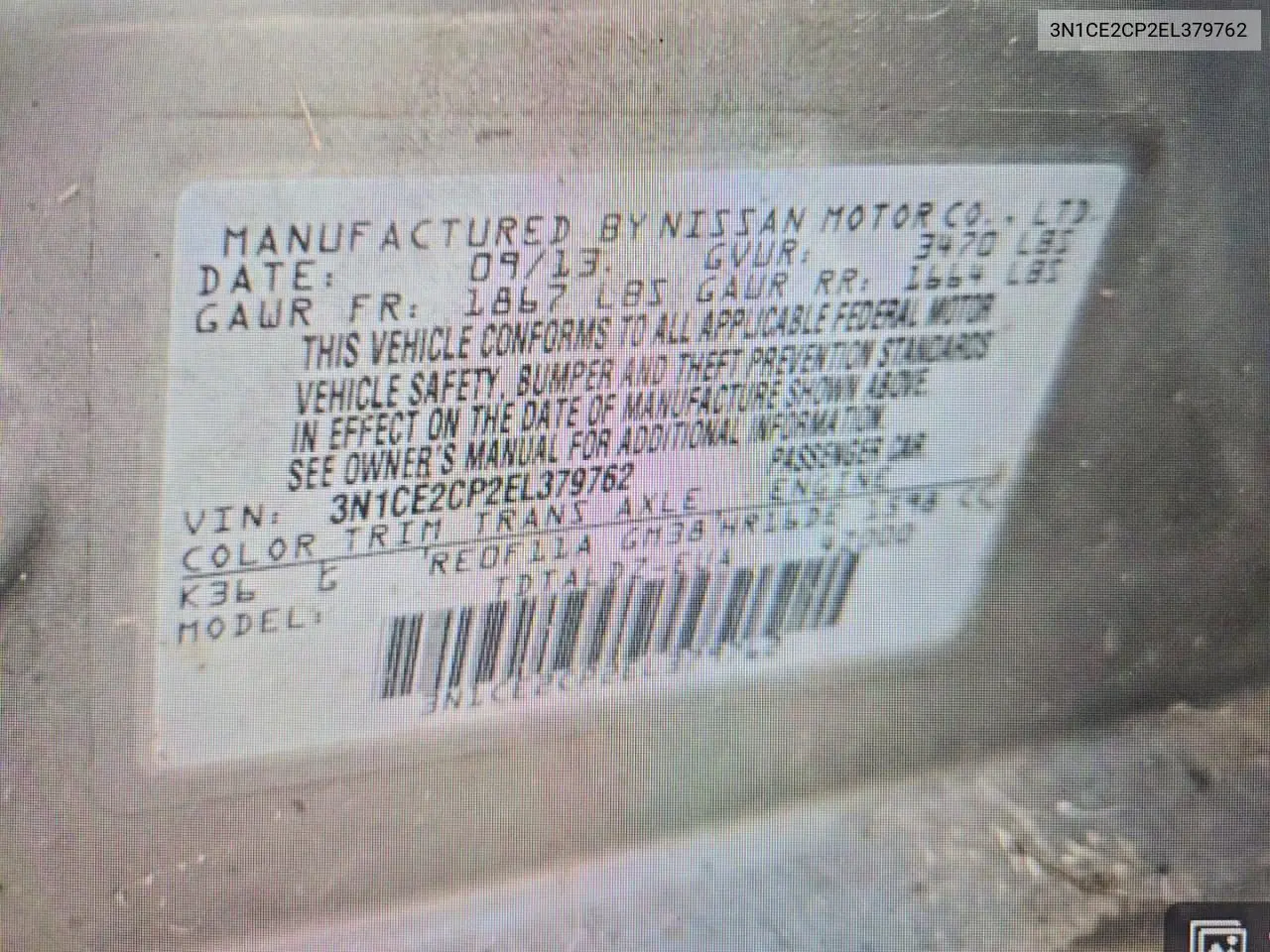 3N1CE2CP2EL379762 2014 Nissan Versa Note Sv