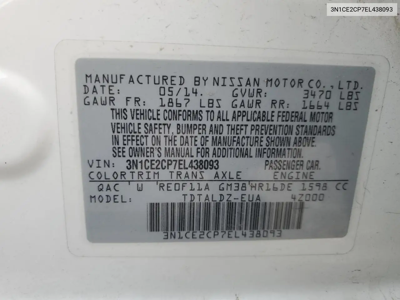 3N1CE2CP7EL438093 2014 Nissan Versa Note S