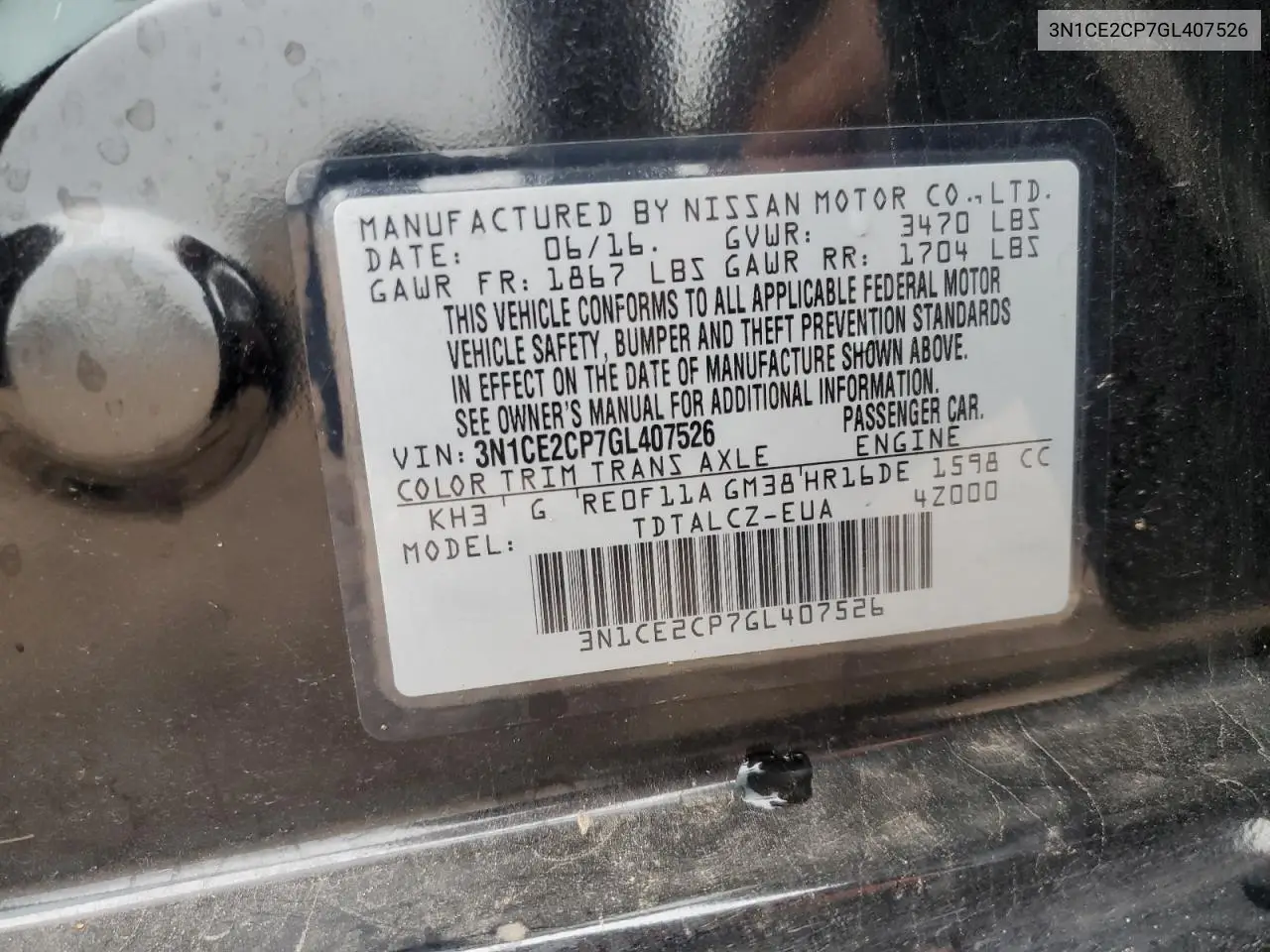 3N1CE2CP7GL407526 2016 Nissan Versa Note S