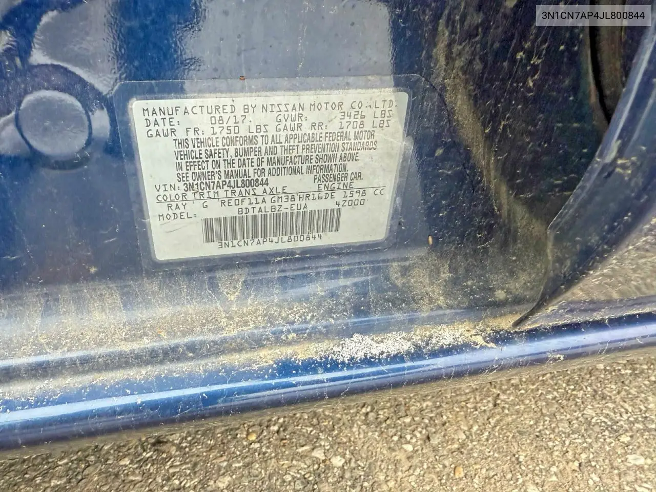 3N1CN7AP4JL800844 2018 Nissan Versa S