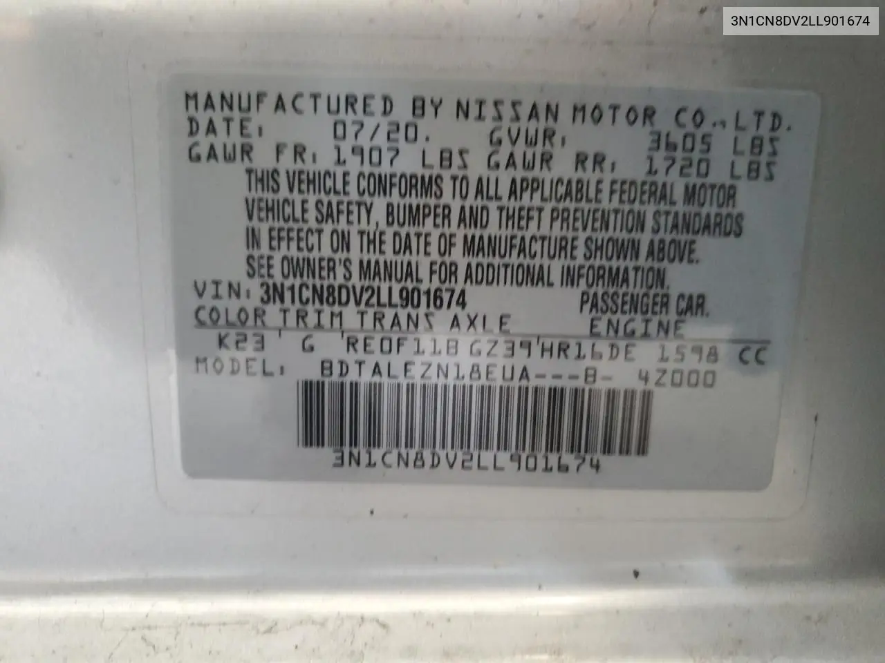 3N1CN8DV2LL901674 2020 Nissan Versa S