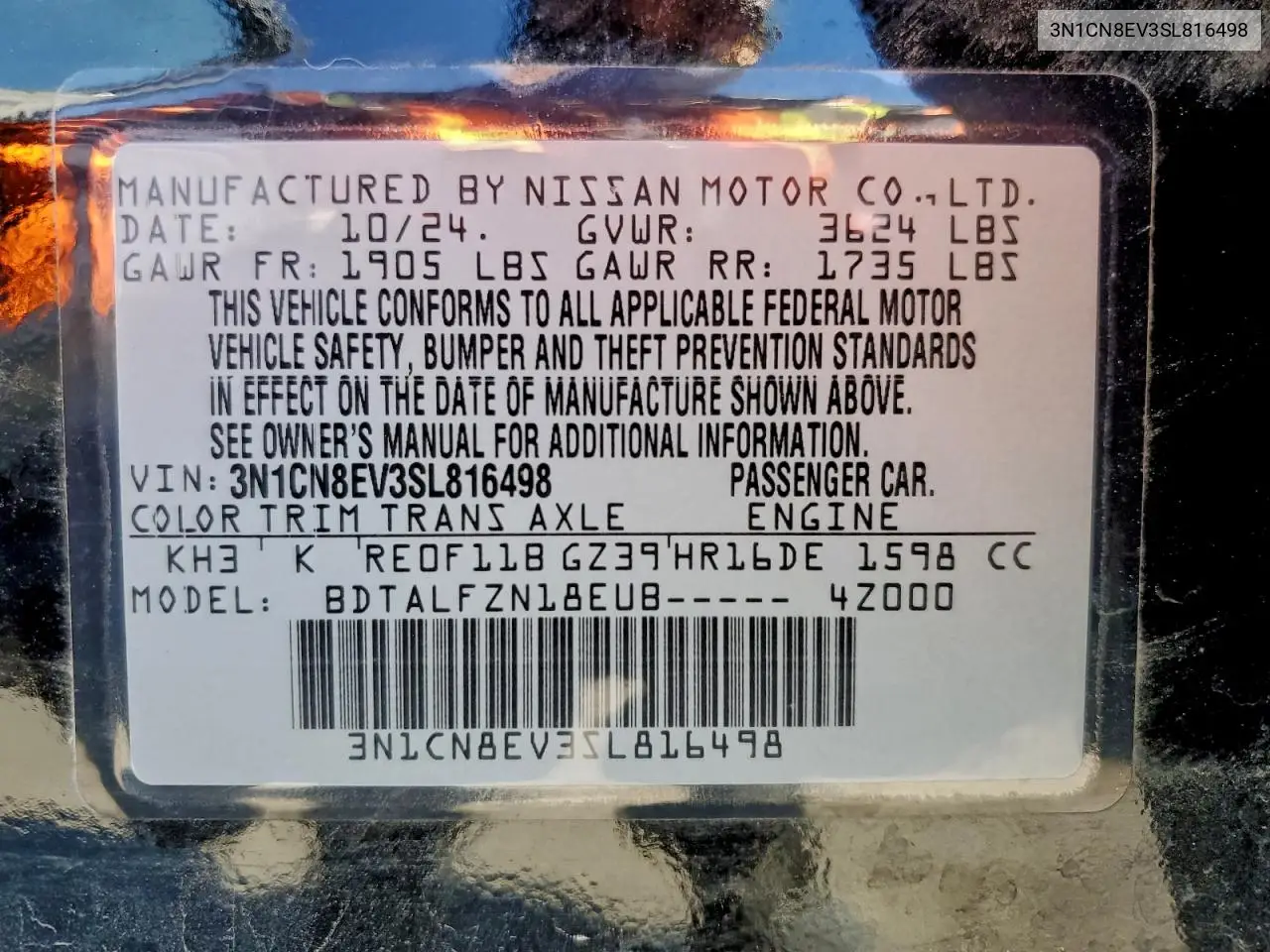 3N1CN8EV3SL816498 2025 Nissan Versa Sv