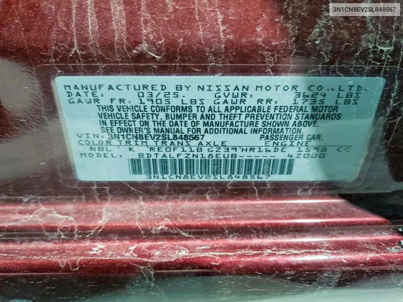 3N1CN8EV2SL848567 2025 Nissan Versa Sv