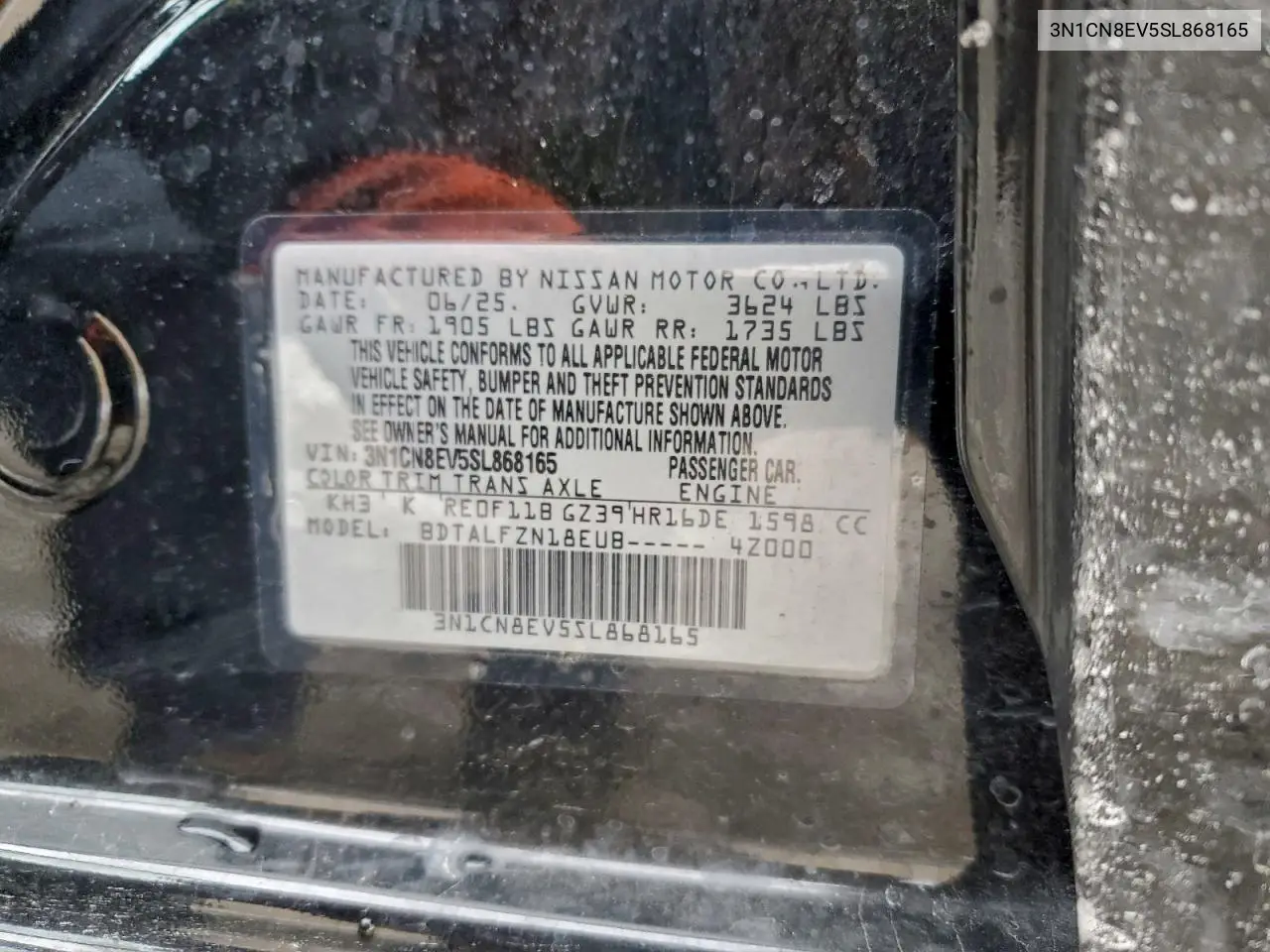 3N1CN8EV5SL868165 2025 Nissan Versa Sv