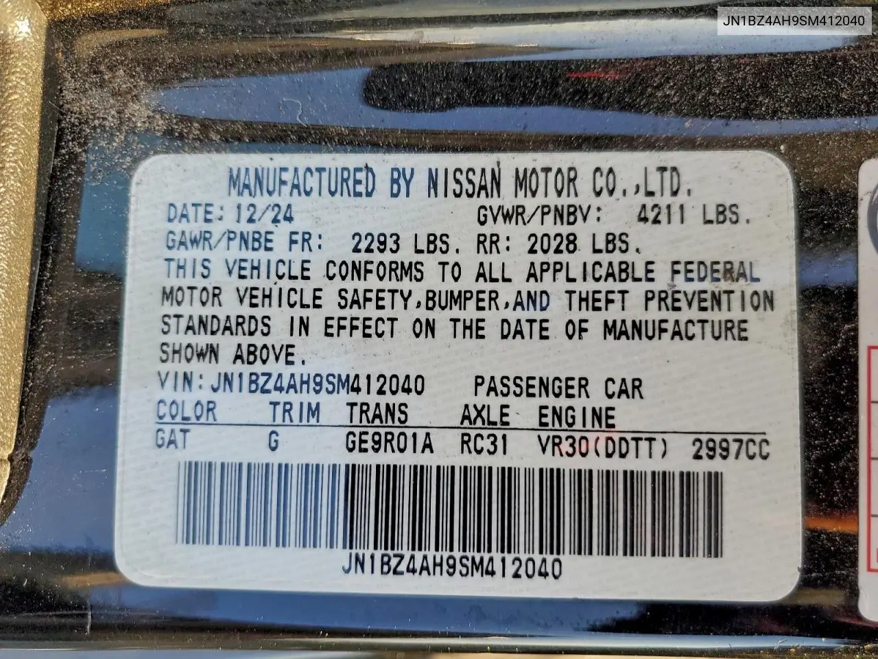 JN1BZ4AH9SM412040 2025 Nissan Z Sport