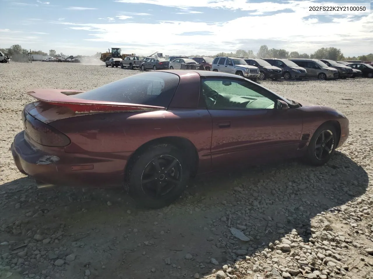 2000 Pontiac Firebird VIN: 2G2FS22K2Y2100050 Lot: 71987804