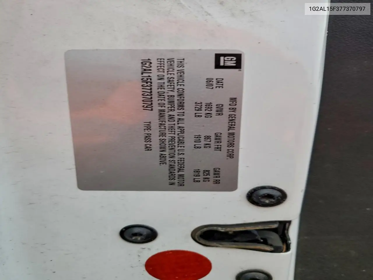1G2AL15F377370797 2007 Pontiac G5