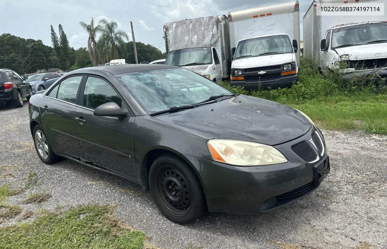 2007 Pontiac G6 Base VIN: 1G2ZG58B374197114 Lot: 62876864