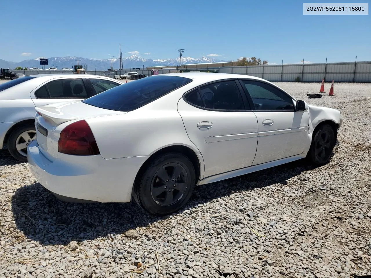 2008 Pontiac Grand Prix VIN: 2G2WP552081115800 Lot: 57748514