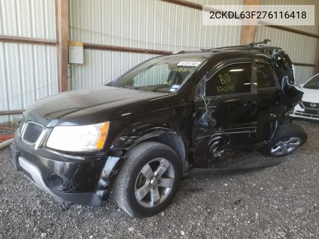 2007 Pontiac Torrent VIN: 2CKDL63F276116418 Lot: 49171364