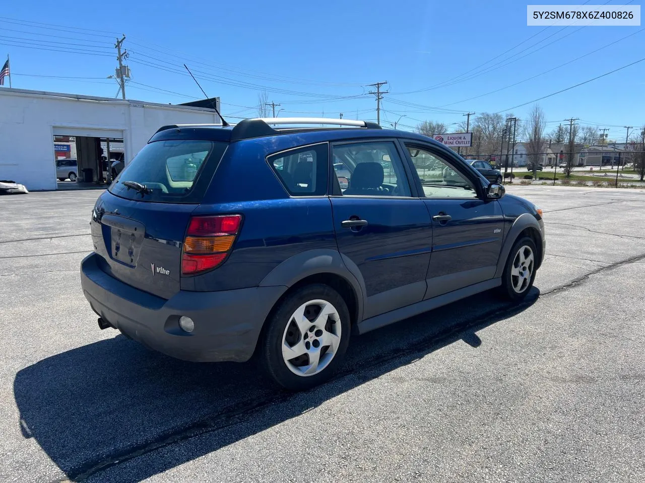 2006 Pontiac Vibe VIN: 5Y2SM678X6Z400826 Lot: 52382694