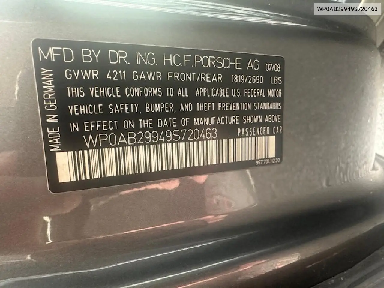 WP0AB29949S720463 2009 Porsche 911 Carrera S