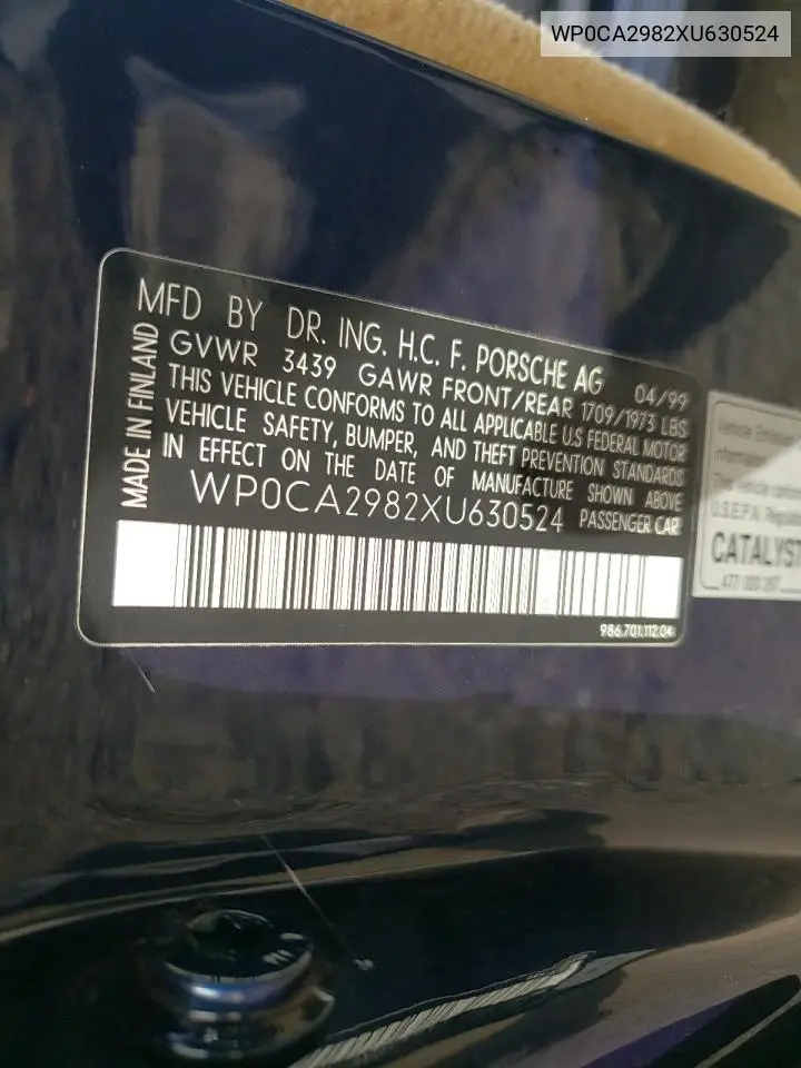 WP0CA2982XU630524 1999 Porsche Boxster