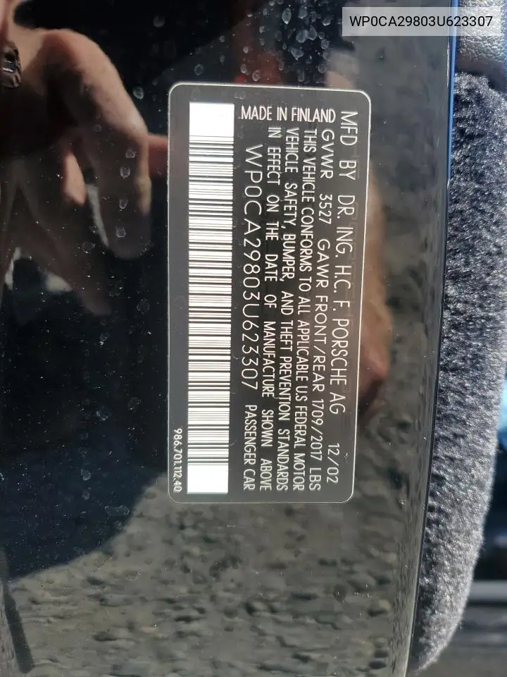 WP0CA29803U623307 2003 Porsche Boxster