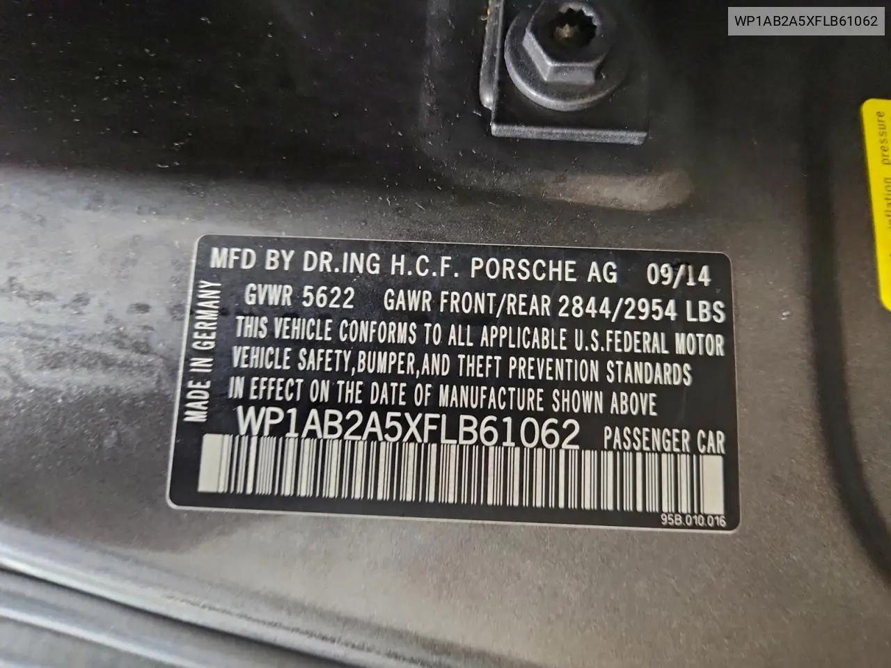 WP1AB2A5XFLB61062 2015 Porsche Macan S