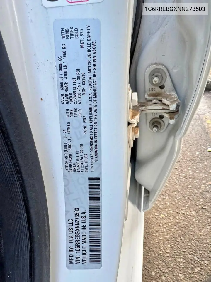 1C6RREBGXNN273503 2022 Ram 1500 Big Horn