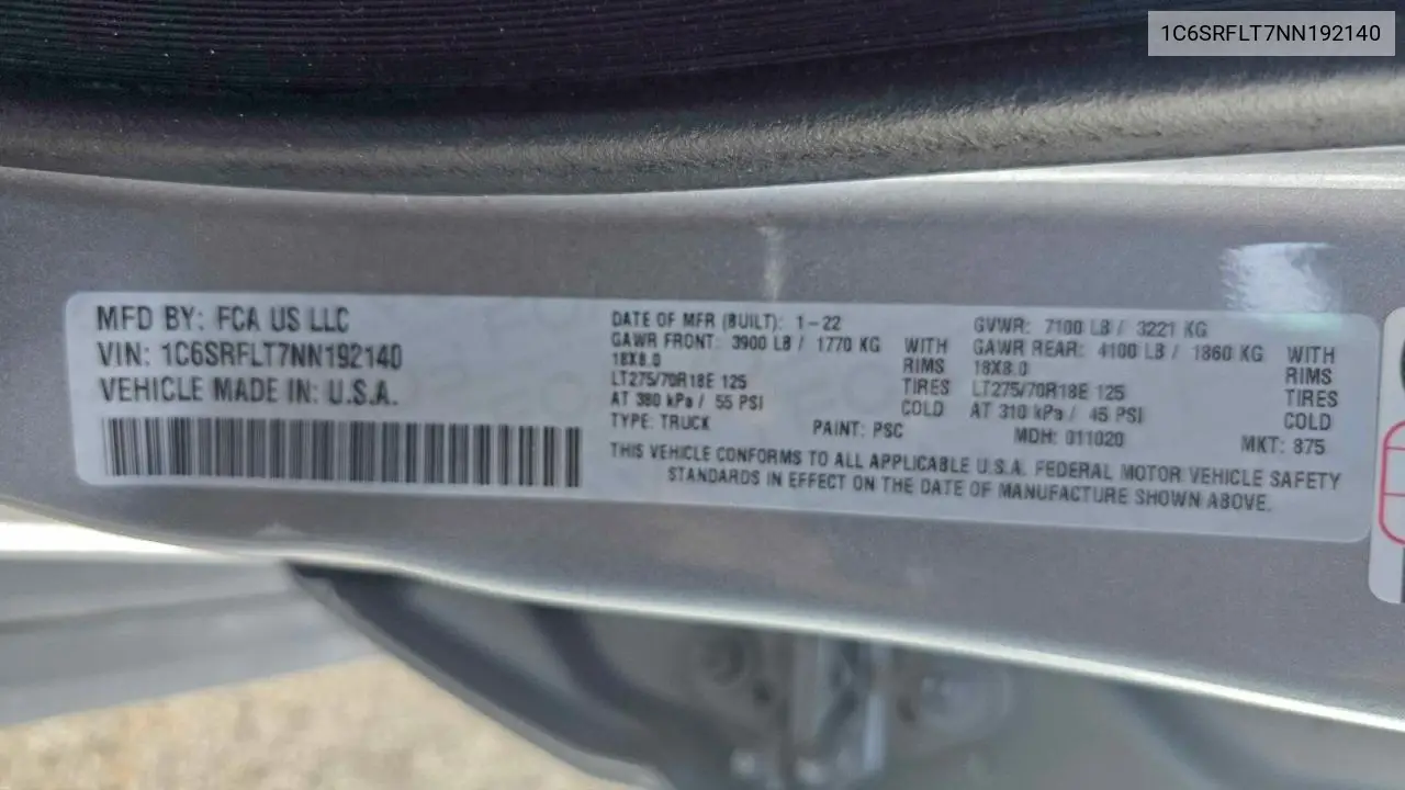 1C6SRFLT7NN192140 2022 Ram 1500 Rebel