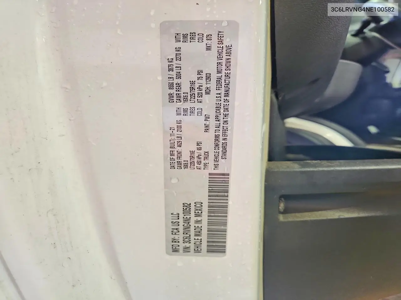 2022 Ram Promaster 1500 1500 Standard VIN: 3C6LRVNG4NE100582 Lot: 47966116