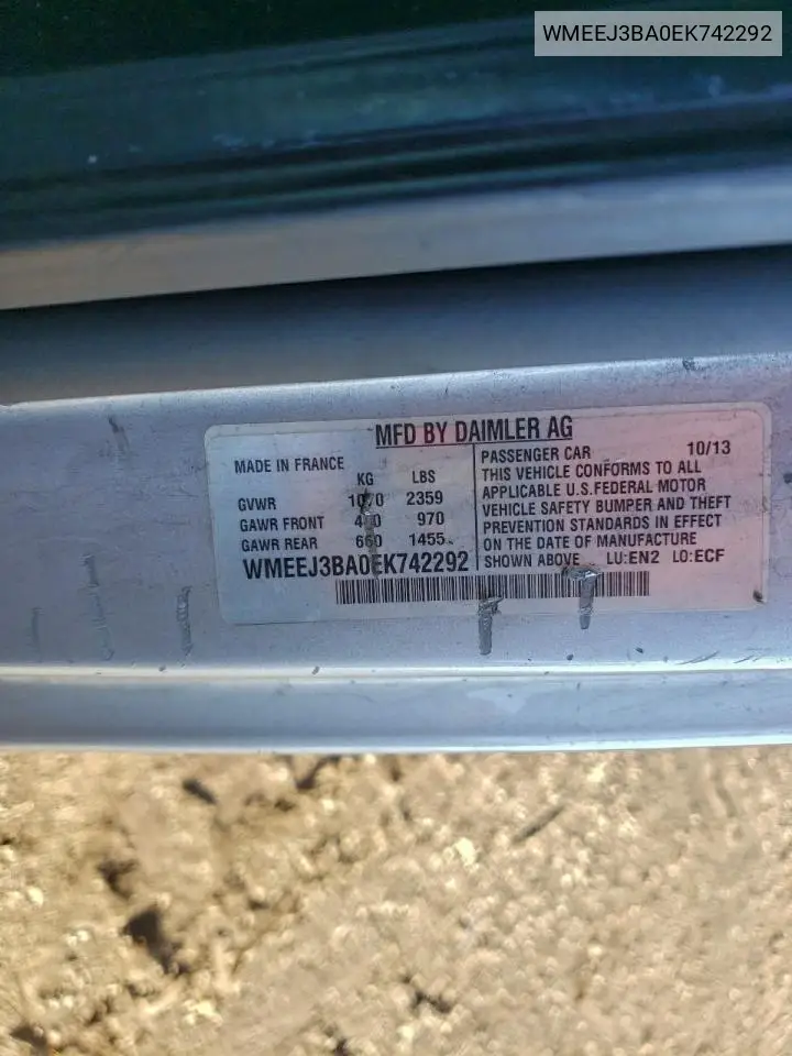 WMEEJ3BA0EK742292 2014 Smart Fortwo Pure
