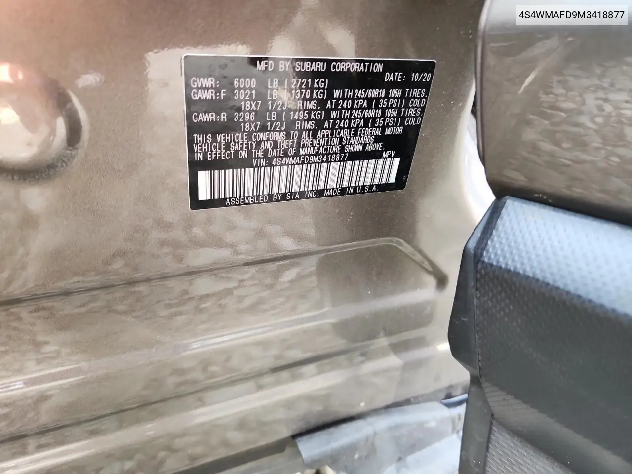 4S4WMAFD9M3418877 2021 Subaru Ascent Premium