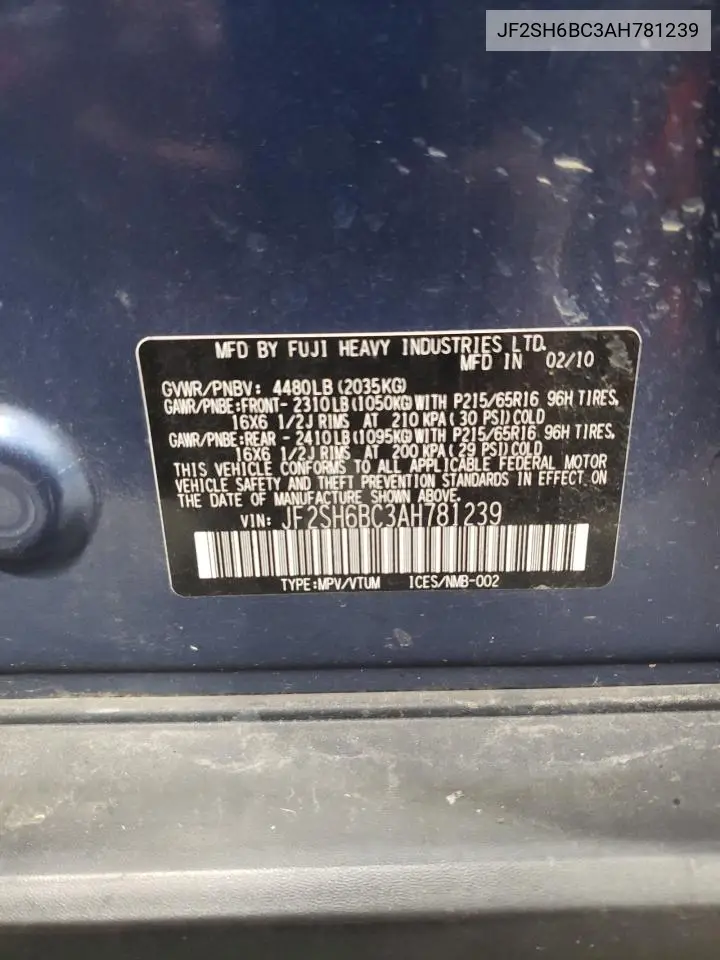 JF2SH6BC3AH781239 2010 Subaru Forester Xs