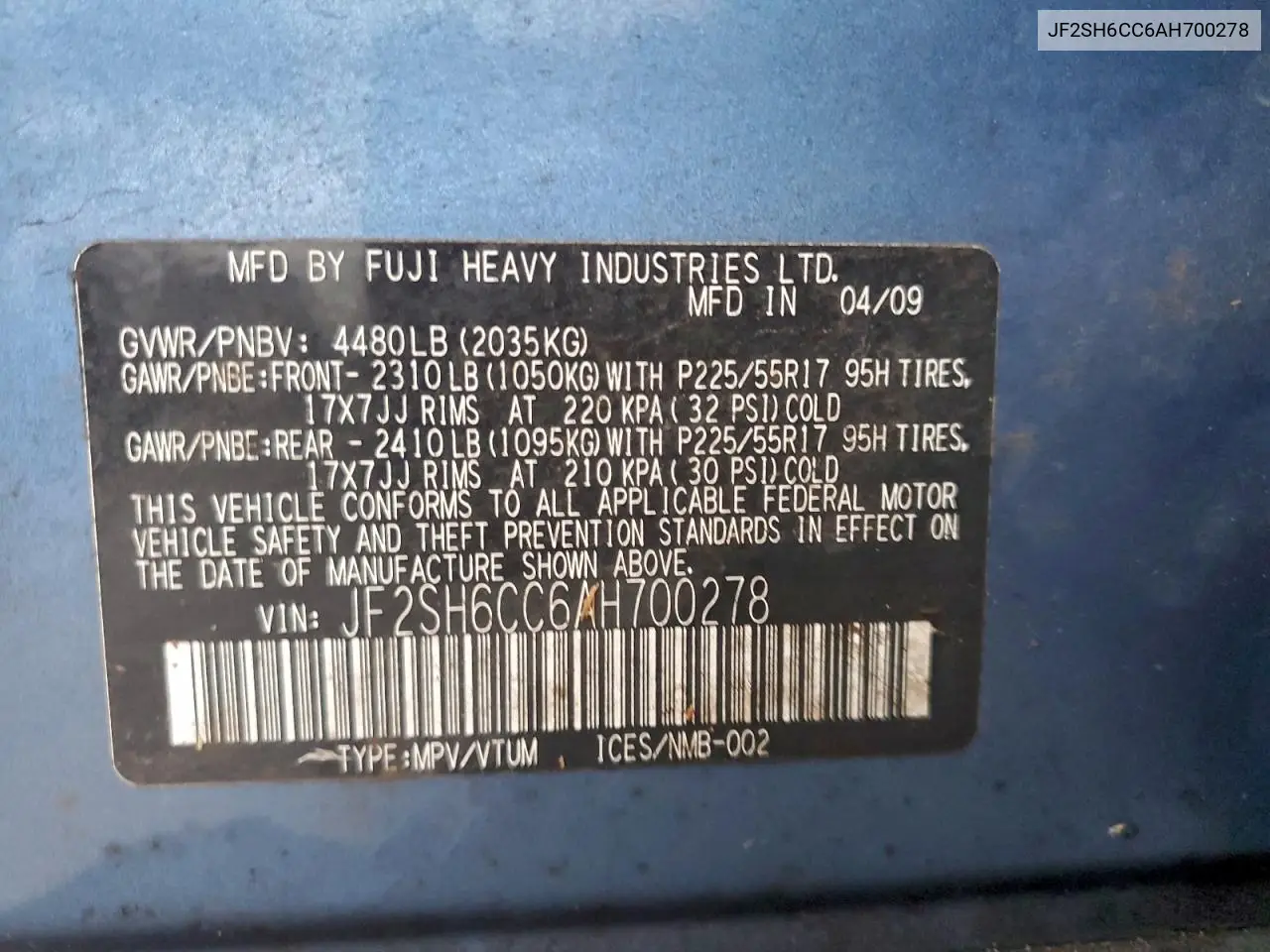 JF2SH6CC6AH700278 2010 Subaru Forester 2.5X Premium