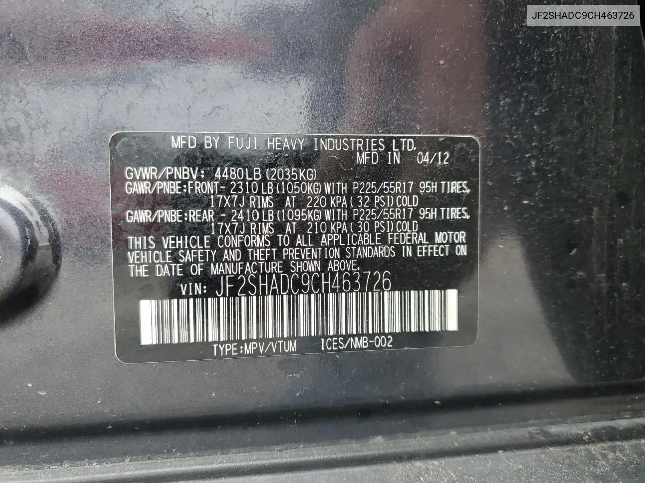 JF2SHADC9CH463726 2012 Subaru Forester 2.5X Premium